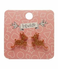Erstwilder Reindeer Glitter Resin Stud Earrings - Gold