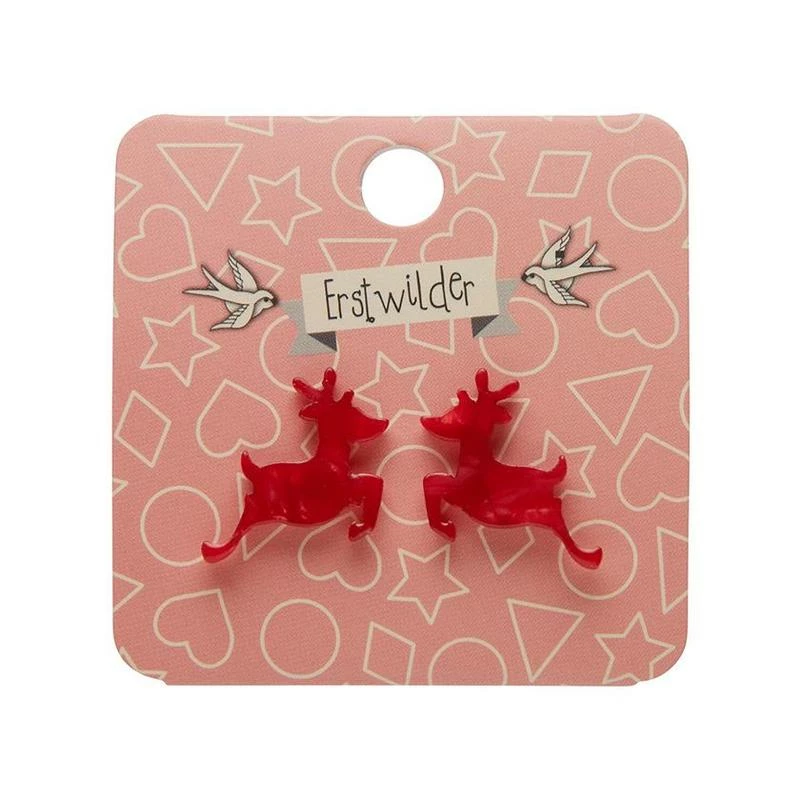Erstwilder Reindeer Ripple Resin Stud Earrings - Red 4 Erstwilder Reindeer Ripple Resin Stud Earrings - Red