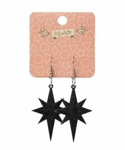 Erstwilder Essentials Starburst Ripple Glitter Drop Earrings - Black
