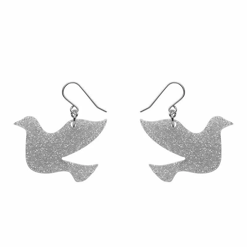 Erstwilder Dove Glitter Resin Drop Earrings - Silver 3 Erstwilder Dove Glitter Resin Drop Earrings - Silver