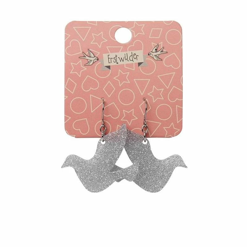 Erstwilder Dove Glitter Resin Drop Earrings - Silver 4 Erstwilder Dove Glitter Resin Drop Earrings - Silver
