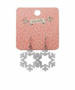 Erstwilder Snowflake Glitter Resin Drop Earrings - Silver