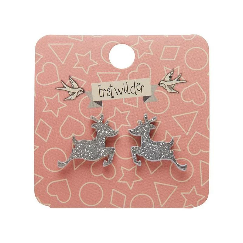 Erstwilder Reindeer Glitter Resin Stud Earrings - Silver 4 Erstwilder Reindeer Glitter Resin Stud Earrings - Silver