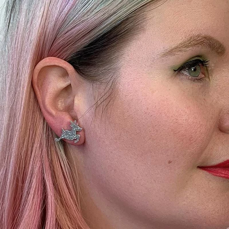 Erstwilder Reindeer Glitter Resin Stud Earrings - Silver 5 Erstwilder Reindeer Glitter Resin Stud Earrings - Silver