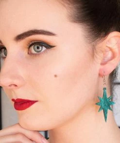 Erstwilder Essentials Starburst Ripple Glitter Drop Earrings - Green