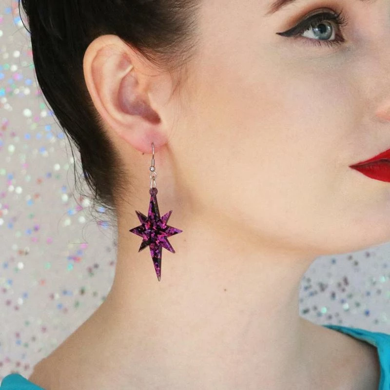 Erstwilder Essentials Starburst Ripple Glitter Drop Earrings - Purple 5 Erstwilder Essentials Starburst Ripple Glitter Drop Earrings - Purple