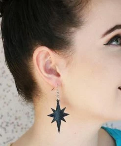 Erstwilder Essentials Starburst Ripple Glitter Drop Earrings - Black