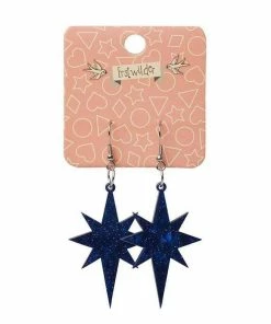 Erstwilder Essentials Starburst Ripple Glitter Drop Earrings - Dark Blue