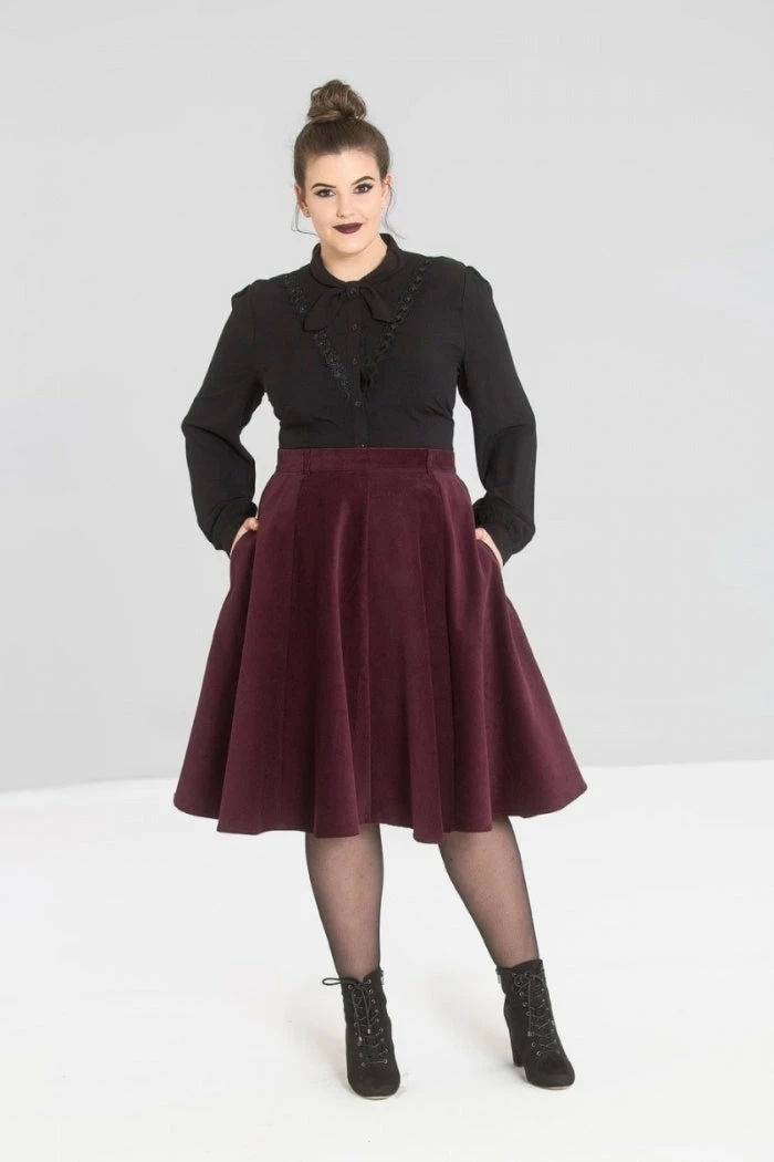 Hell Bunny Jefferson Corduroy Skirt - Wine 3 Hell Bunny Jefferson Corduroy Skirt - Wine