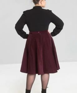 Hell Bunny Jefferson Corduroy Skirt - Wine