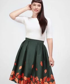 Collectif Marilu Leaves Border Swing Skirt