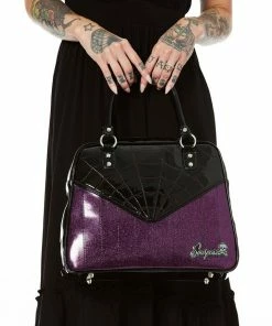 Sourpuss Clothing Sourpuss Sparkle Webbed Bowler Purse - Black/Purple