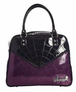 Sourpuss Clothing Sourpuss Sparkle Webbed Bowler Purse - Black/Purple
