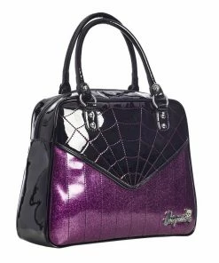 Sourpuss Clothing Sourpuss Sparkle Webbed Bowler Purse - Black/Purple