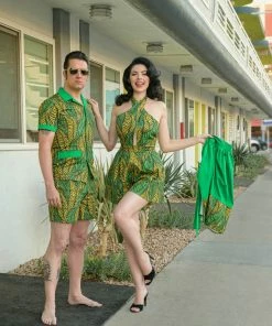 Bottoms Boulevard Nights Romper - Tiger Leaf Green