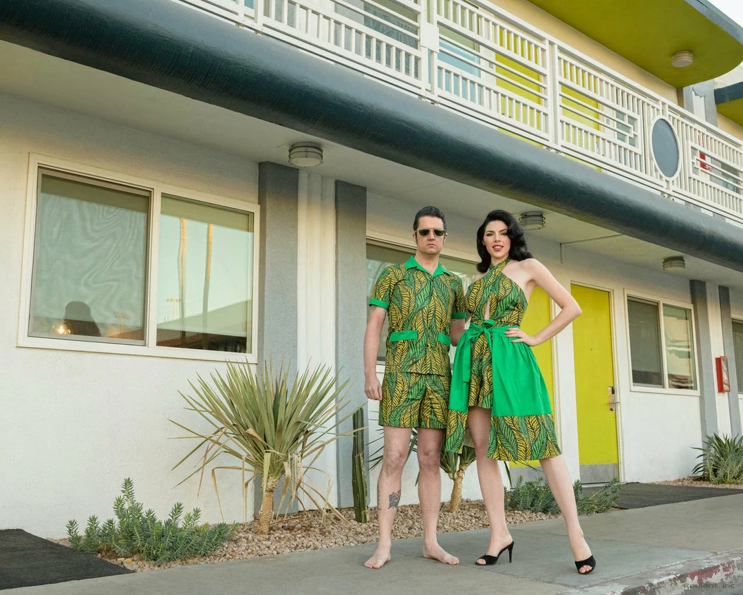 Bottoms Boulevard Nights Romper - Tiger Leaf Green 4 Bottoms Boulevard Nights Romper - Tiger Leaf Green